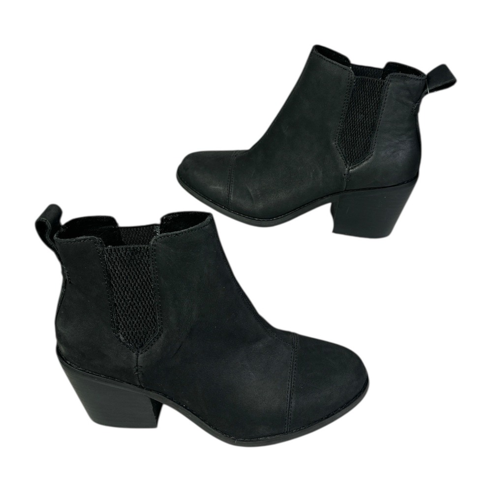 TOMS Leather Chelsea Everly Ankle Boots Black Heeled Booties Women's Size 6 NWT - Picture 6 of 11